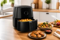 En iyi hava fritözü modelleri için mutfak tezgahında airfryer ve pişmiş yiyecekler